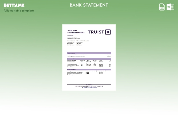 Модерен стил USA Truist извод од банкарски ексел шаблон